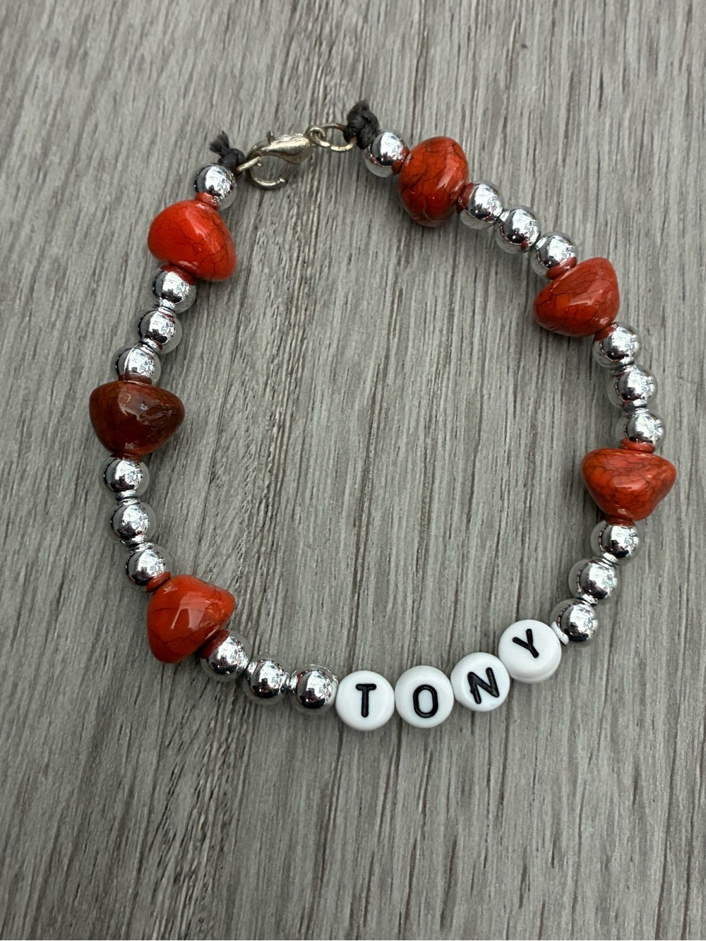 Custom Name Bracelet with Red Beads